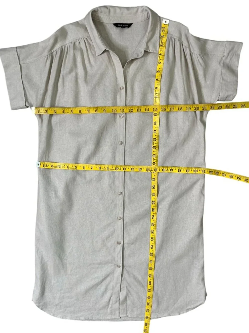 Well Worn Linen Blend Shirt Dress Medium Oatmeal Button Front Pockets